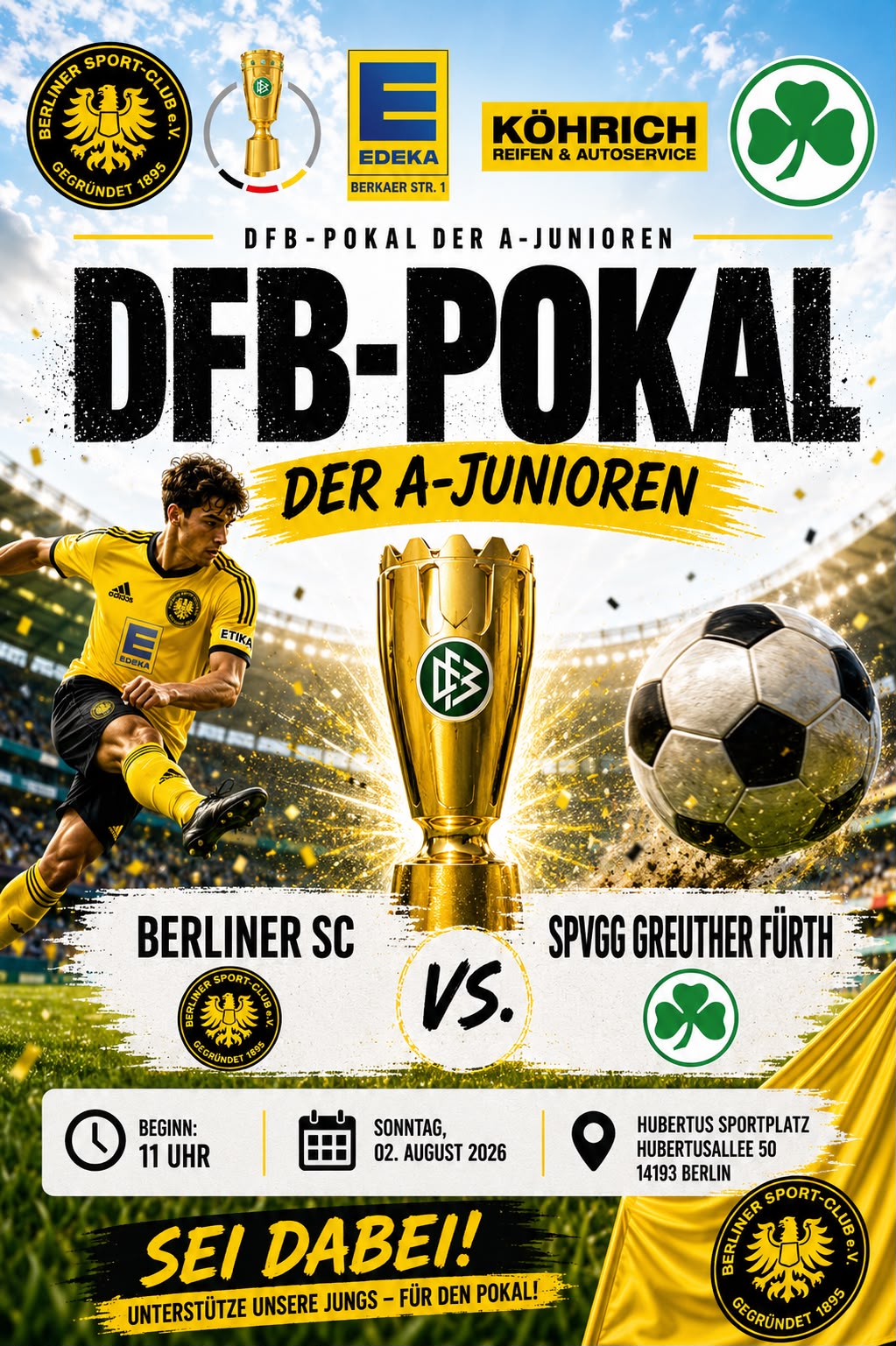 A-Junioren am Sonntag im DFB-Pokal der Junioren gegen Fürth